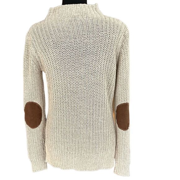 RD Style tan  cotton knit sweater with faux suede patches on elbows size S - Picture 3 of 5